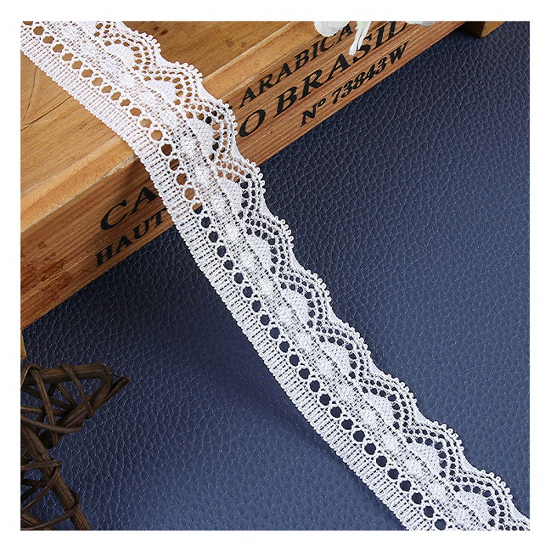 Популярная кружевная отделка, белая нейлоновая кружевная тесьма, эластичная кружевная тесьма для аксессуаров одежды, готовый запас на складе от производителя