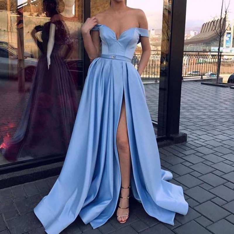 El comercio exterior de Europa y América Amazon AliExpress deseo vestido de noche de las mujeres sexy escote en V split satén simple se puede personalizar