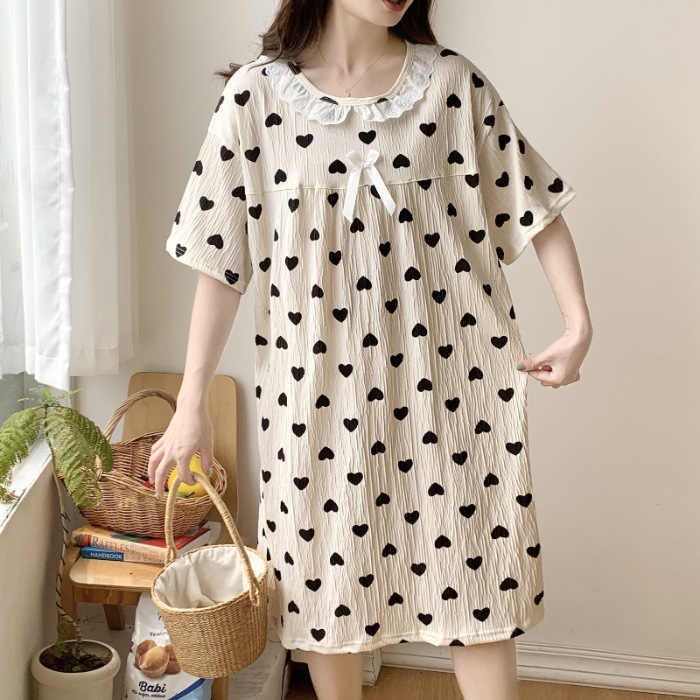 Verano 2024 vestido de pijama de niñas encaje de algodón tela arrugada dibujos animados manga corta media y larga lindo dulce ropa de hogar estudiantil