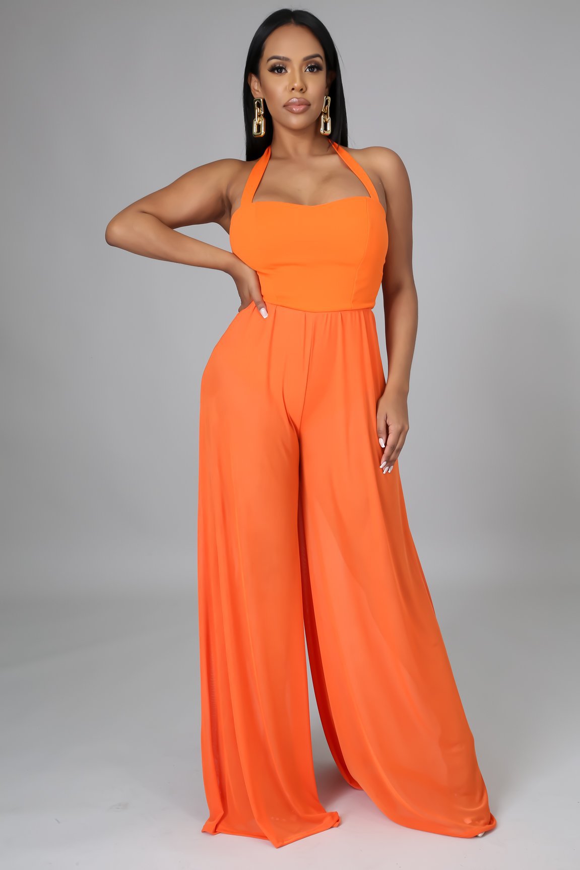 Solid Color halterneck tube top backless Sling wide-leg Jumpsuit NSXLY120007