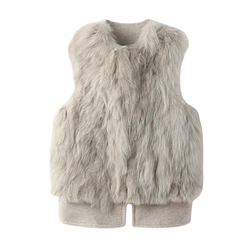 Vestă de blană pentru femei 2024, vestă nouă de lână de toamnă și de iarnă, haină scurtă și subțire cu blană pentru femei_voghion.com