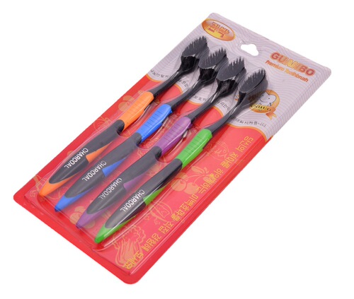 Cross-border Korean version bamboo charcoal toothbrush wholesale adult household soft bristles nano-fine soft large black hair thick handle toothbrush