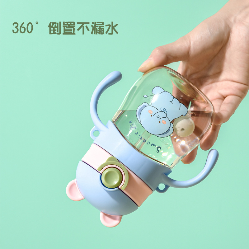 Taza de agua para niños, taza de aprendizaje, pajita, nuevo vaso de plástico de jardín de infantes de gran capacidad, taza de agua potable, mango de hervidor