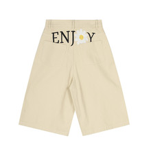 花朵字母刺绣阔腿牛仔短裤男士夏季vibe欧美街潮口袋设计宽松中裤