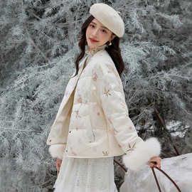 小香风重工刺绣羽绒服女2025冬季新款狐狸毛拼接气质轻奢优雅外套