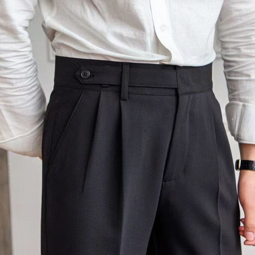 Youth Fashion Paris Button Business Suit Pants Naples Men High-End Trendy Versatile Straight Leg Nine-Foot Pants