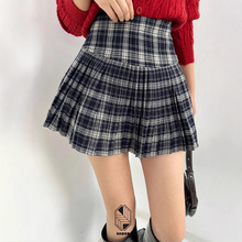 2026春秋新款韩国东大门代购女格子半身裙压褶女短裙
