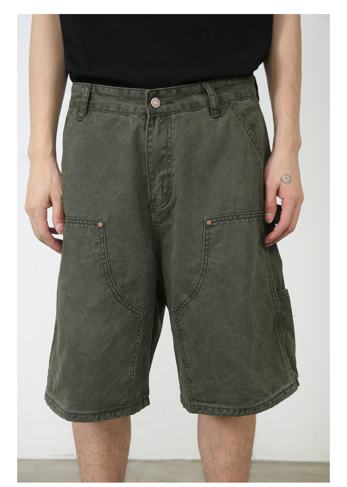 Quần short nam denim ống rộng , lưng cao thoải mái mặc mùa hè — Màu cà phê, Màu xanh lá, Màu đen chi tiết 6