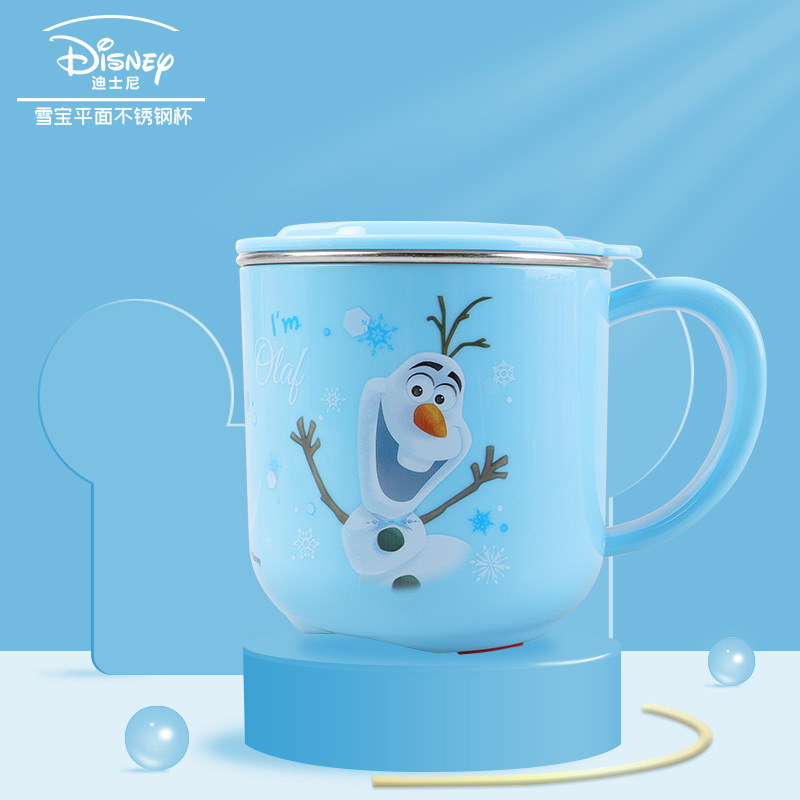 Taza de acero inoxidable para niños de Disney Taza de agua para niños Taza de agua para bebés Taza de leche casera anticaídas Set de cubiertos para bebés