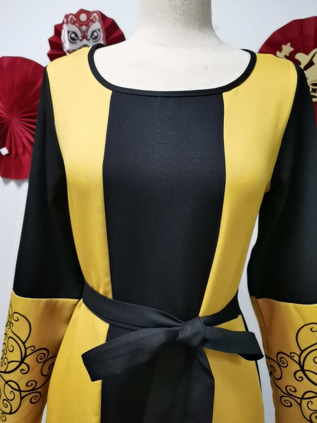 Robe K Temperament avec manches longues imprimées, ceinture patchwork et jupe longue, style nouveau et tendance_voghion.com