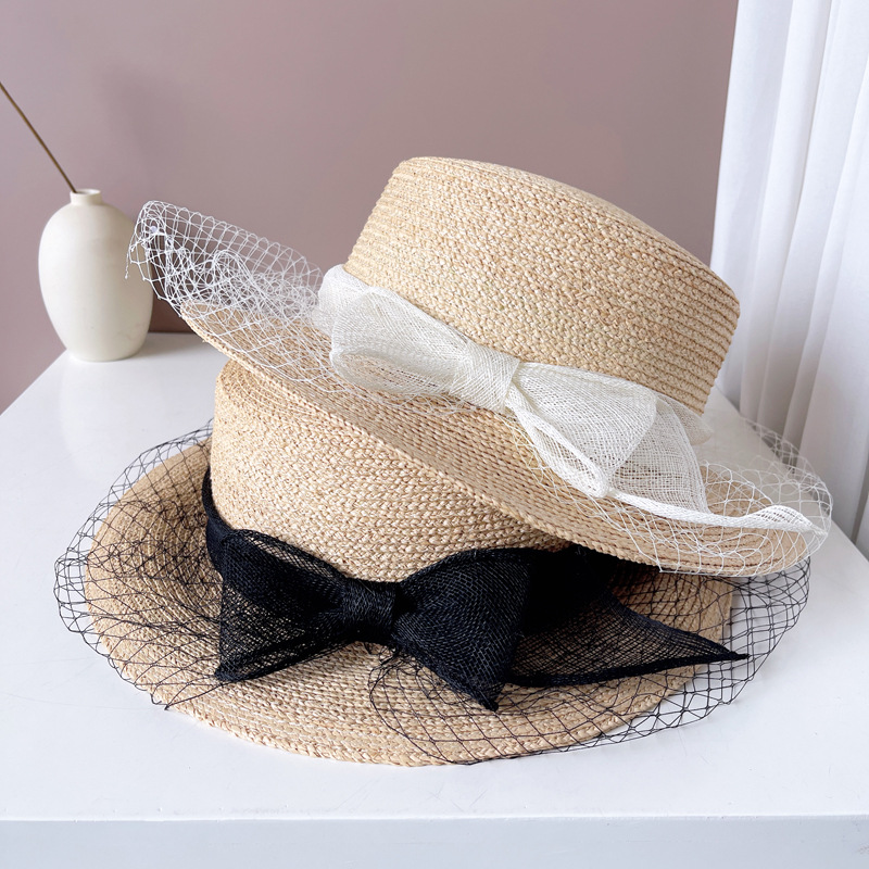 Cappello di paglia donna elegante hepburn in rafia con fiocco_voghion.com