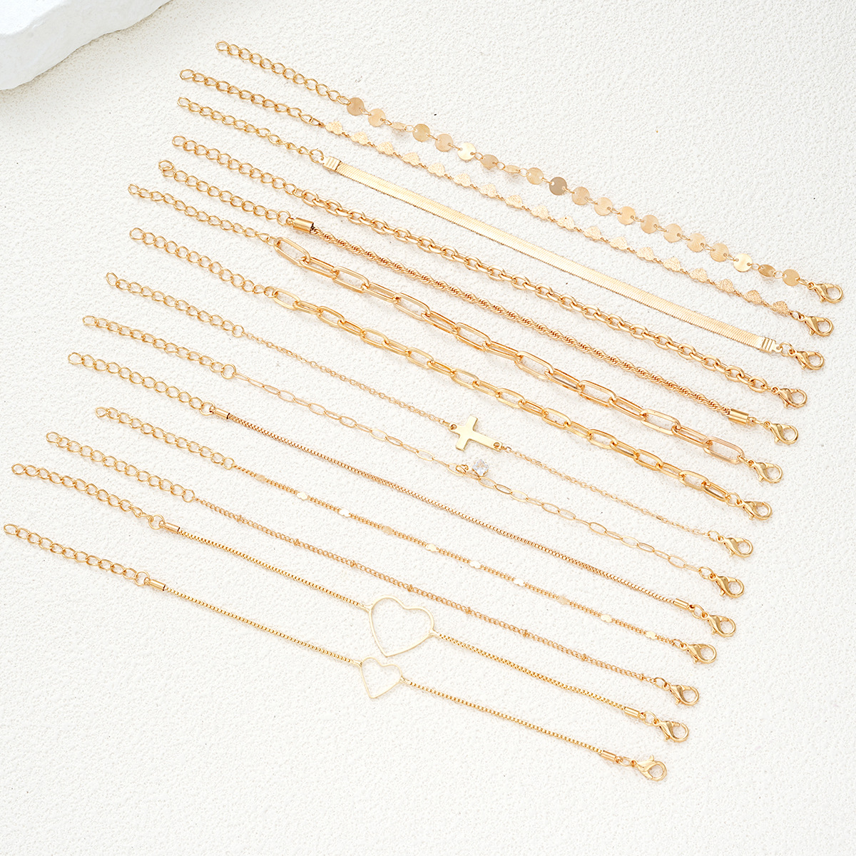Nieuwe niche mode creatieve ronde liefde kruis armband 14-delige set ontwerp ketting armband_voghion.com