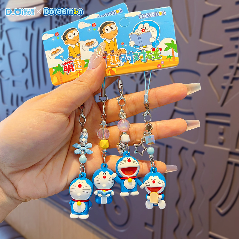 Authentic Doraemon Little Nose Doll Keychain Couple Best Friend Pair Mobile Phone Chain Cute Doll Bag Pendant