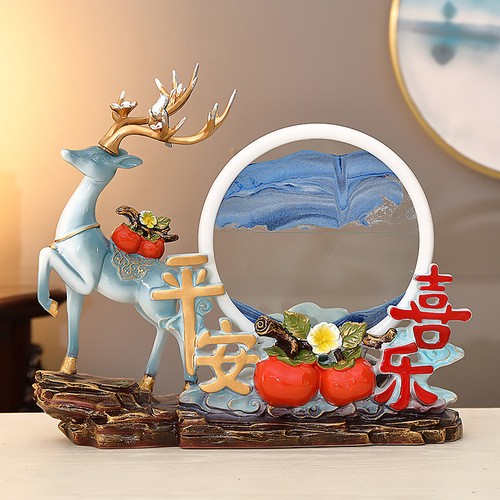 Minimalist modern high-end fortune deer all things go well hourglass flowing sand painting decoration for entrance hall liquor cabinet TV cabinet ornament