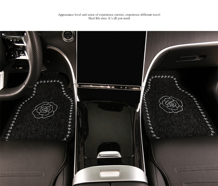 Car Mat Silk Ring Universal Main Driving Carpet Light Luxury Camellia Floor Mat Anti-Dirty Anti-Slip Protection Mat Car Mat
