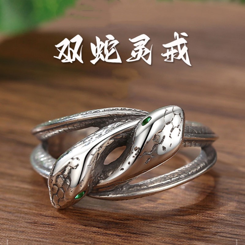 茵熙新款双灵蛇戒指男潮款本命年生肖蛇形高级感食指环女新款
