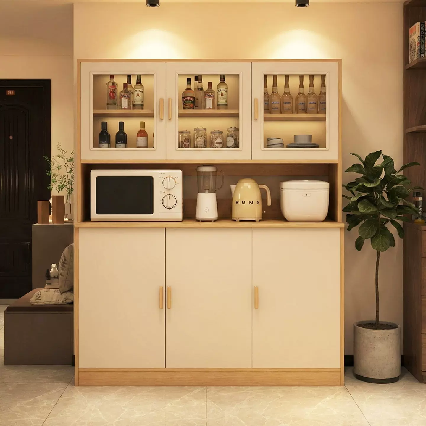 餐边柜靠墙一体置物架客厅书柜茶水柜落地高柜家用收纳柜子储物