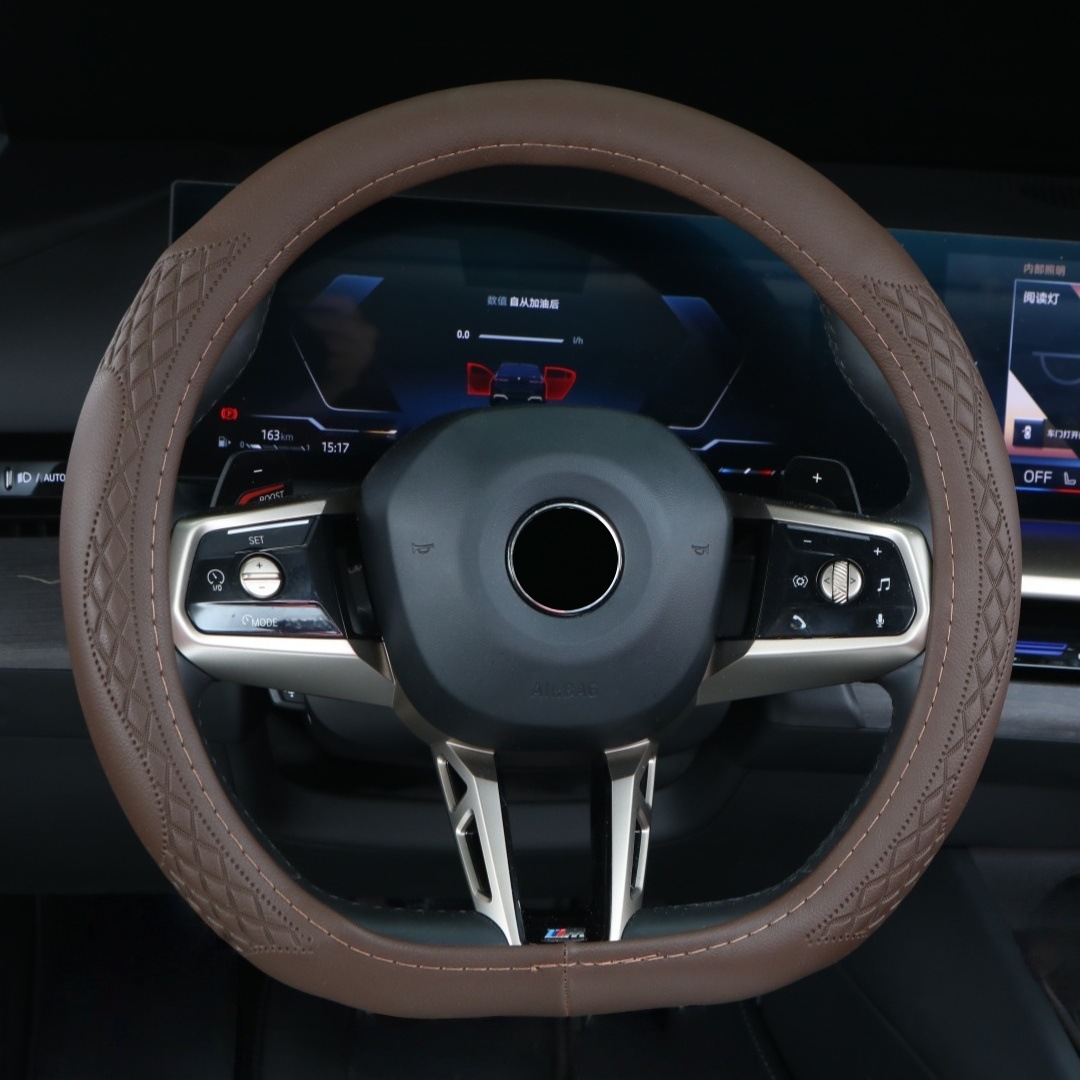 Four-Season Universal Car Steering Wheel Cover D-Type Handlebar Wear-Resistant Leather Embossed Protective Cover Anti-Slip Cross-Border High-End Feel