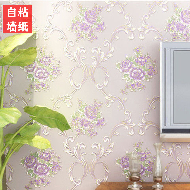 厂家批发墙纸自粘无纺布3d欧式田园大花卧室客厅婚房自贴满铺壁纸