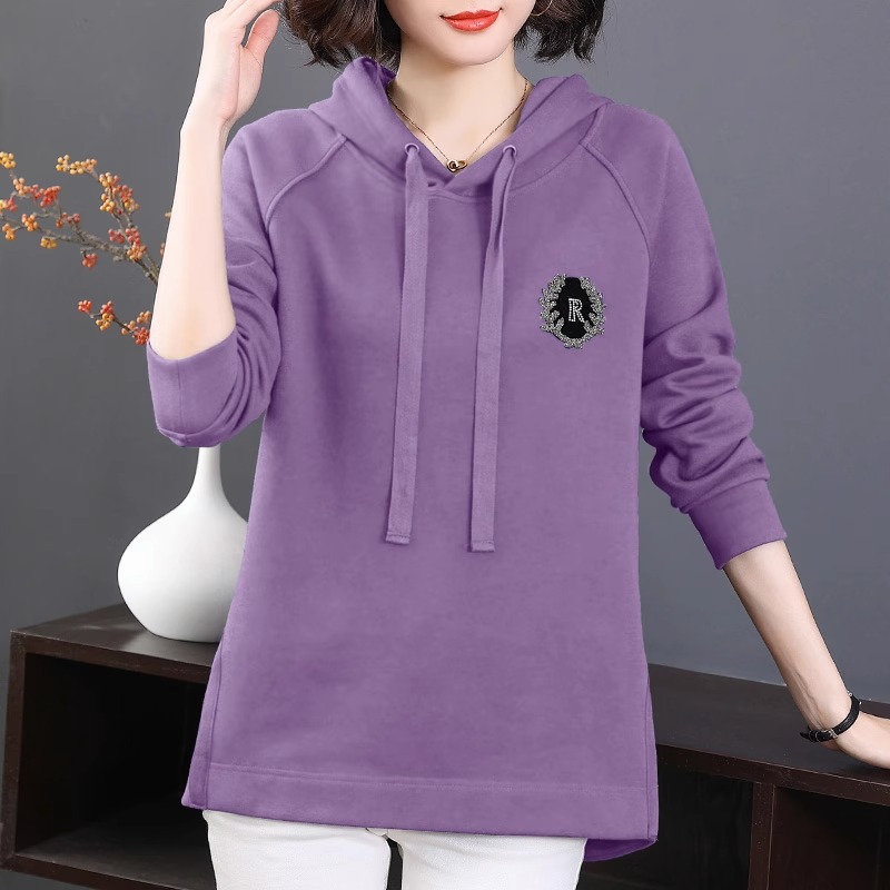 Hooded Sweatshirt Women's 2025 Spring & Fall New Style Mom Long-Sleeved T-Shirt Large Size Jacket Mid-Length Top