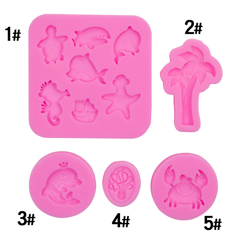 Océano serie delfín tortuga de mar caballito de mar estrella de mar cangrejo Coco árbol fondant pastel de chocolate decorativo molde de silicona