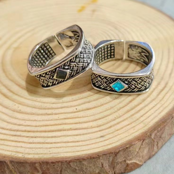 europe and america cross border foreign trade ornament wholesale punk square rhinestone men‘s marcasite ring woven alloy ring