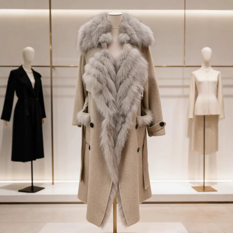 2026 Winter Real Fox Fur Coat for Women, European Style, Loose and Lazy Style, Long Wool Knit Cardigan with Patchwork 2026 Winter Real Fox Fur Coat for Women, European Style, Loose and Lazy Style, Long Wool Knit Cardigan with Patchwork