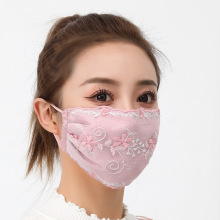 冬季蕾丝棉布加厚保暖防尘口罩户外骑行防寒防风防尘可清洗面罩女