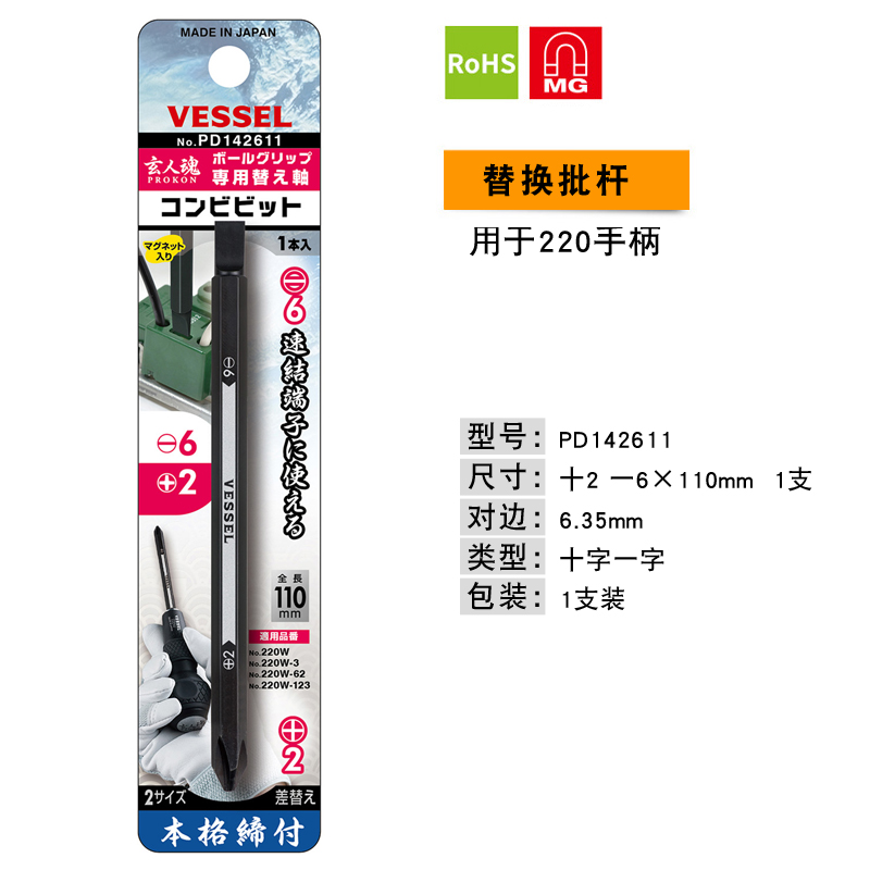 Mango para Puntas de Destornillador con Carraca 1/4 6.3mm de Acero al Carbono