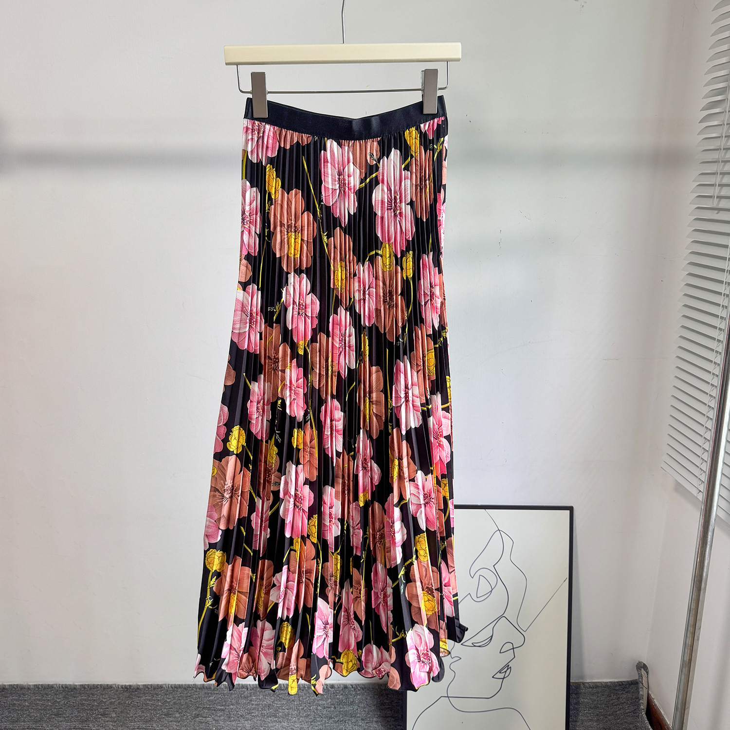 Women's Retro Print Pleated Skirt High Waist A-Line Midi Fashion Skirt for Commuting Summer Long Skirt European And American Style_ecoleips.com