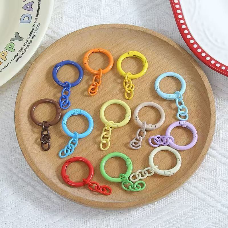 High-Quality Painted Four-Section Chain Spring Ring Connector Open Ring DIY Keychain Pendant Accessory Material