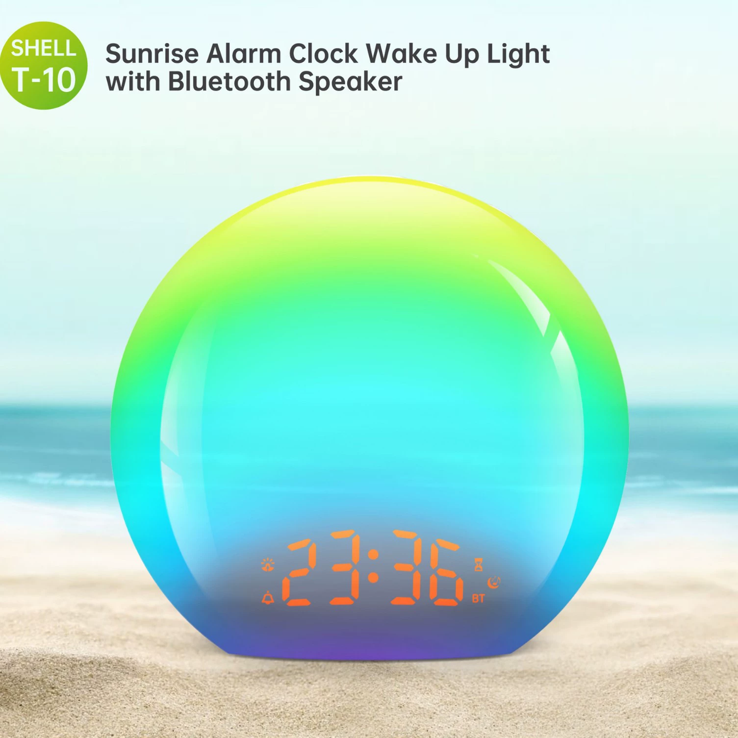 Восход светильника пробуждения часы будильника Призрачный RGB Естественная музыка Ночной свет со спящим Bluetooth динамик