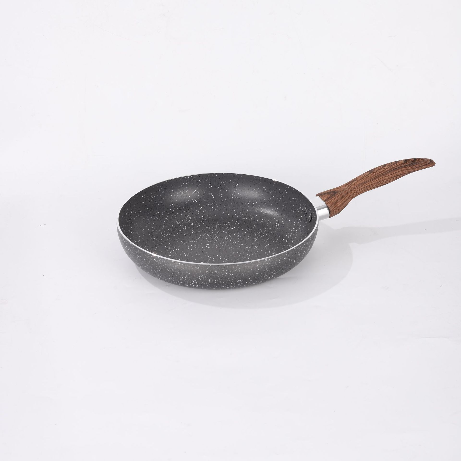 Sartén antiadherente de aluminio de piedra médica, wok, sartén, olla de sopa, mango de madera, colador, pala de tres piezas al por mayor