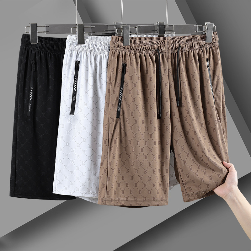 Ice Silk Casual Shorts for Men, Summer Ultra-Thin Style with Letter Print, Loose Straight-Leg Mid-Length Sports Shorts for Men Ice Silk Casual Shorts for Men, Summer Ultra-Thin Style with Letter Print, Loose Straight-Leg Mid-Length Sports Shorts for Men