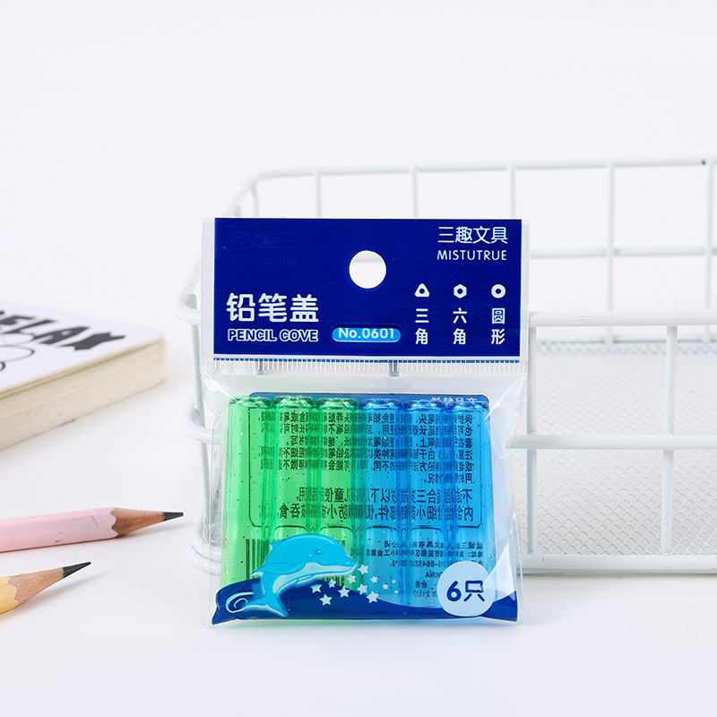Tres colores simples divertidos, tapa de lápiz transparente, tapa de lápiz de plástico, tapa de lápiz, extensor para estudiantes de primaria, niños generales