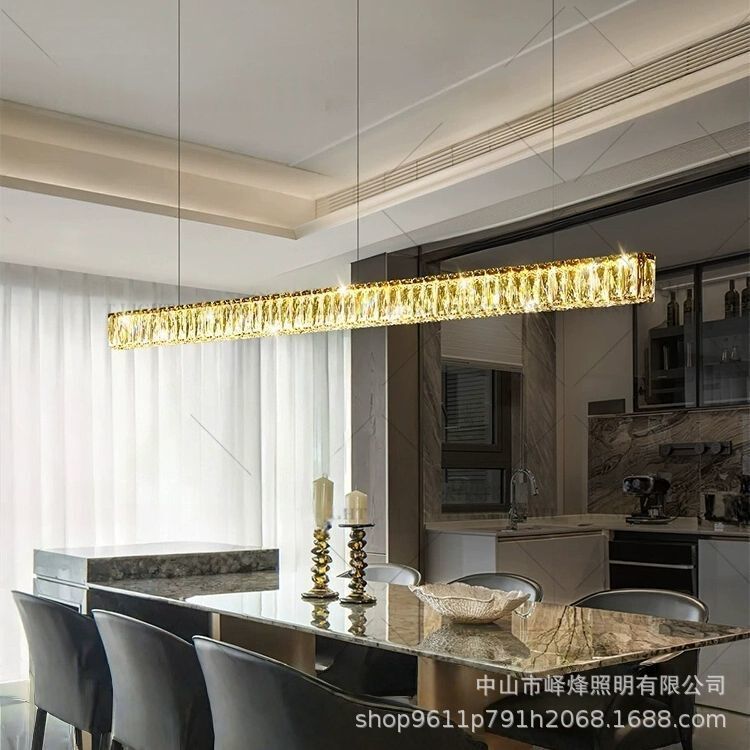 Modern Minimalist Italian-Style Light Luxury Dining Room Chandelier, Designer Dining Table, Crystal Long Bar Counter