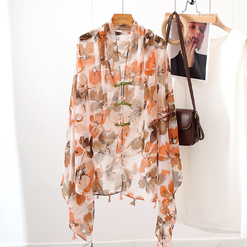 Mantón de protección solar para mujer, vestido exterior de primavera y verano, chal de estilo étnico, hebilla de playa, nuevo cárdigan de capa de estilo chino