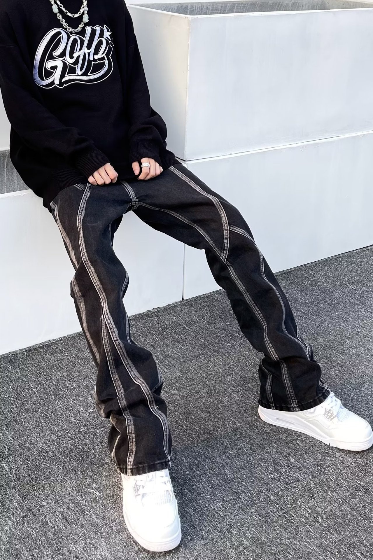 Patchwork Jeans For Men High Straight Loose Design Sense Niche Trendy Brand Street Pants Simple Style_viptrois.com
