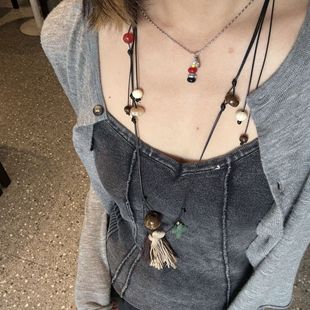 Blogger with Tiger Eye Pull Star Tail Bom Necklace Female Niche Design Tata Handmade Double Layer Long Sweater Chain