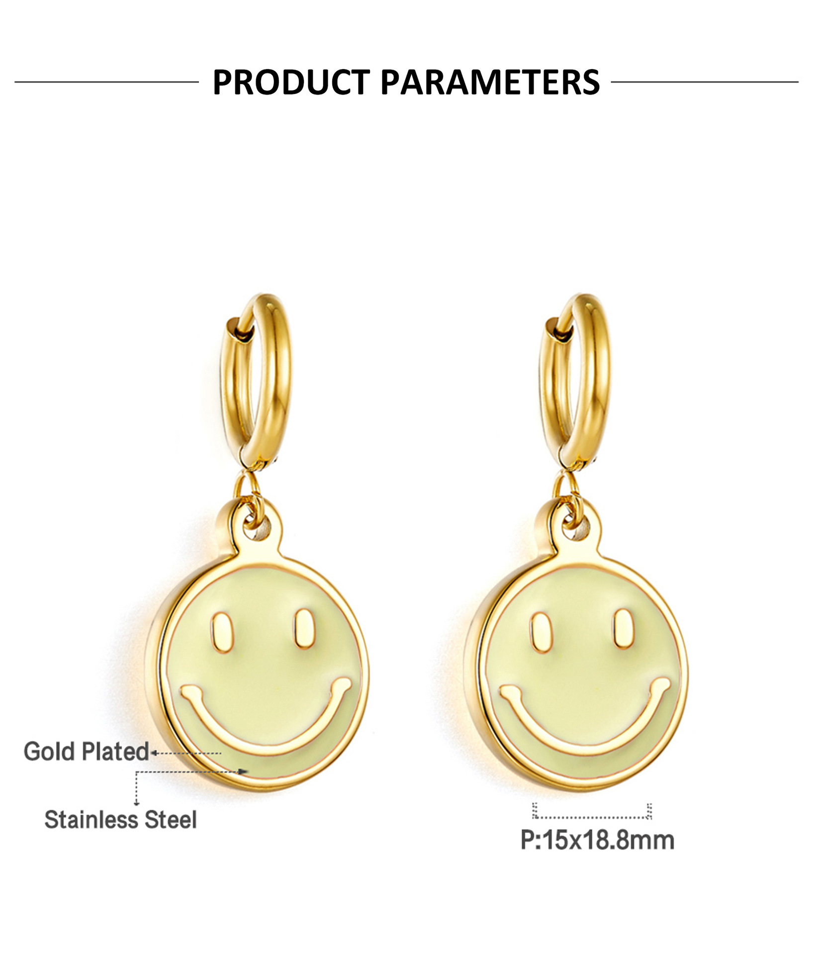 Sweet Smiley Face Stainless Steel Plating Drop Earrings 1 Pair