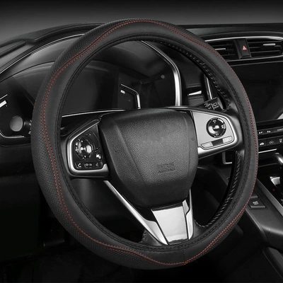 Cross-Border Steering Wheel Cover, Universal Steering Wheel Protective Cover for All Seasons, No Inner Ring, Elastic Anti-Slip Car Steering Wheel Cover (Steering wheel cover) - black-red-line-38cm