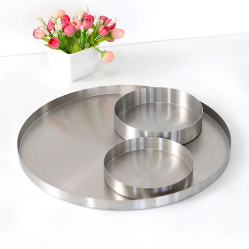 Stainless steel silver round tray metal primary color storage tray ornaments tray round tray fruit tray