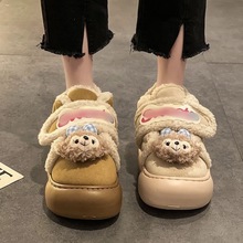 厚底增高可爱卡通雪莉玫棉鞋女2025冬季新款时尚保暖魔术贴雪地鞋