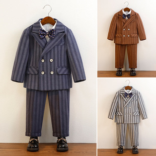 Children's suit dress autumn and winter New British gentleman striped suit suit children's year-old flower girl costume