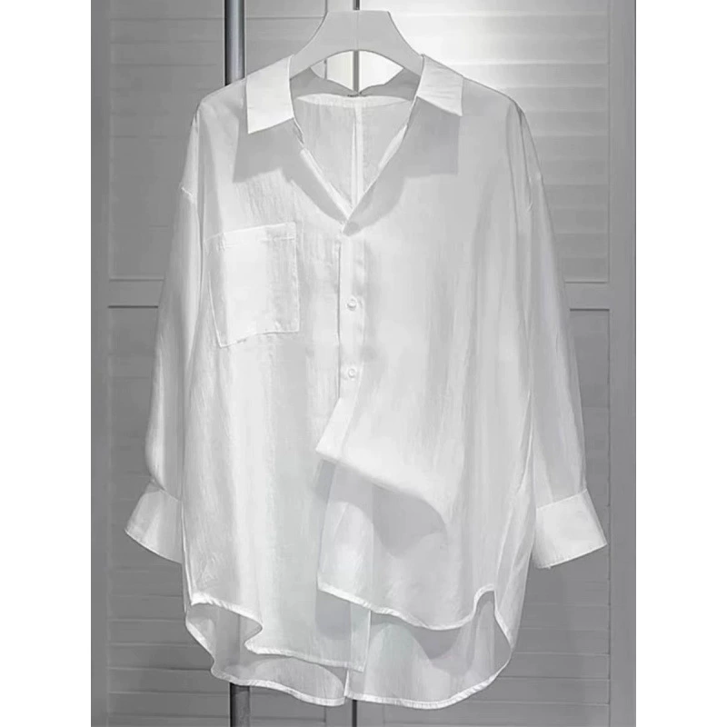 Белая раскрепленая солнцезащитная рубашка Tiansi женская летняя тонкая свободная ленивая рубашка топ