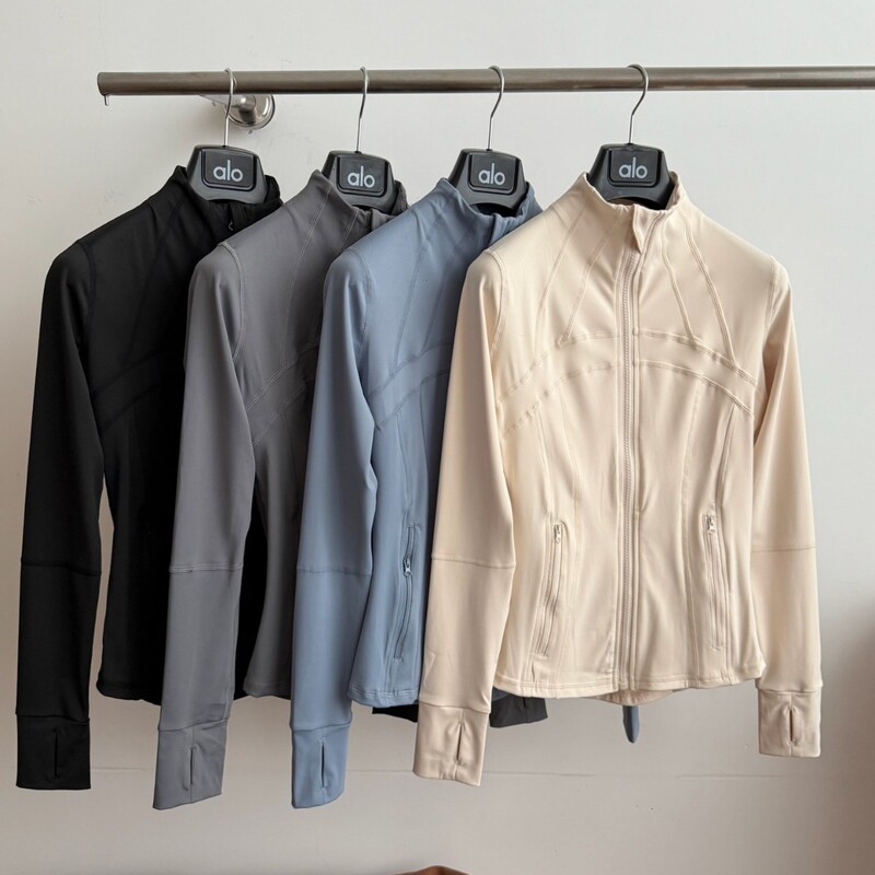 Cross-Border Alo Stand-Up Collar Jacket Women's Classic Slim Yoga Wear Fitness High-Elastic Breathable Quick-Drying Top