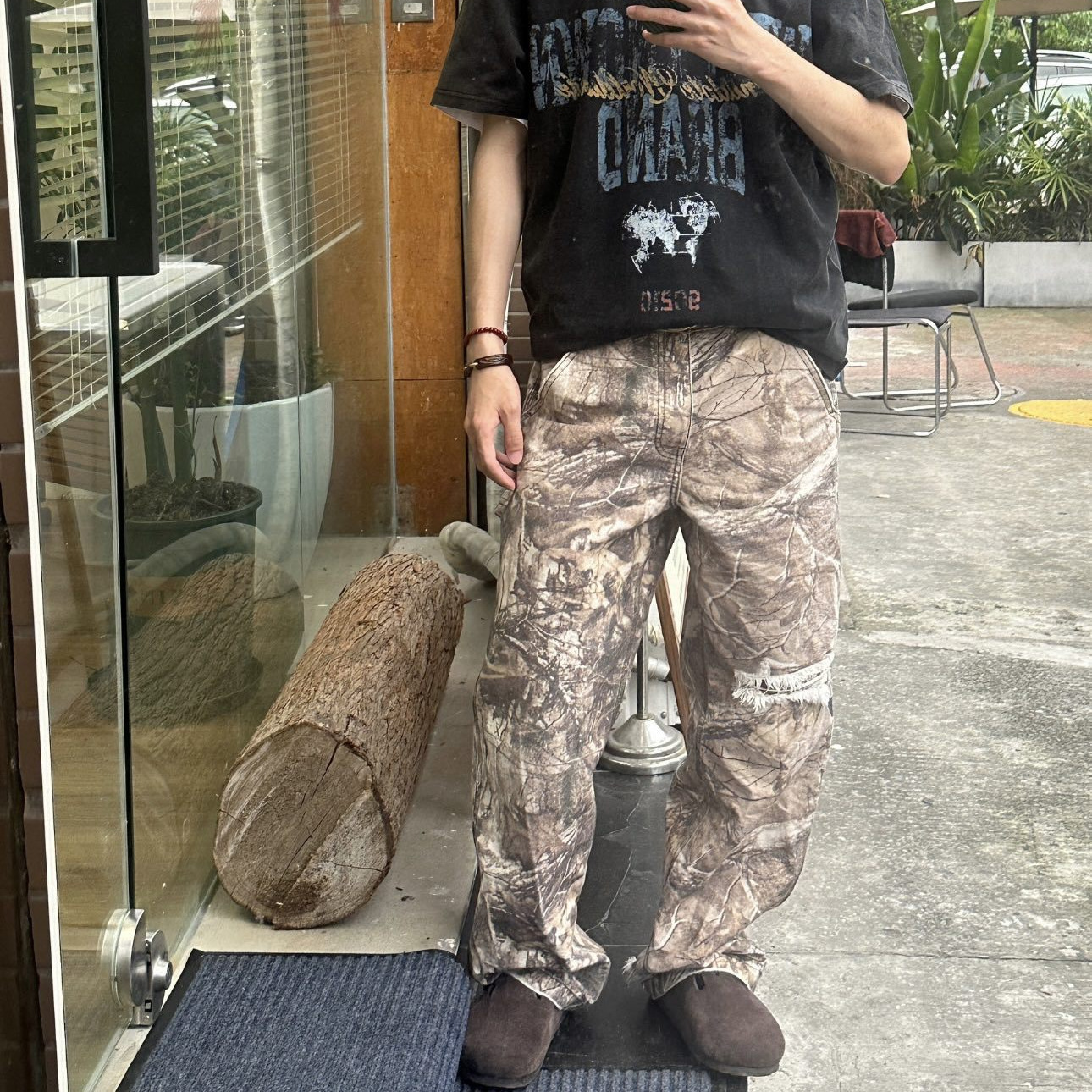 ERD 우울한 부자 2세대 죽은 나무 위장 오래된 나무 가지와 잎 느슨한 작업복 바지 벌목 바지 남녀공용