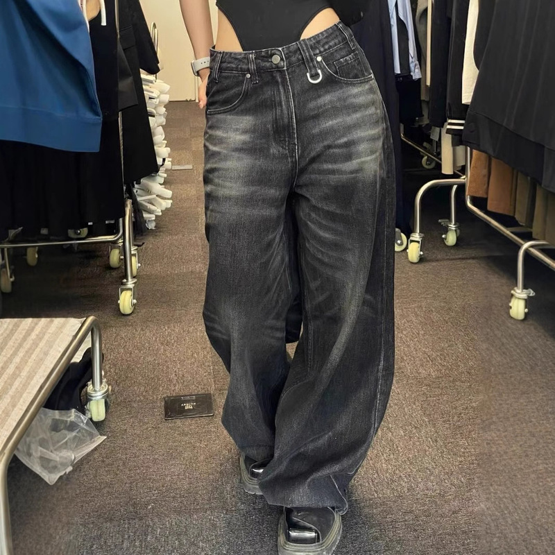 Vintage Black Wide Leg Jeans Women Oversized High Street South Korea Fashion Bag Jeans Women Hip Hop