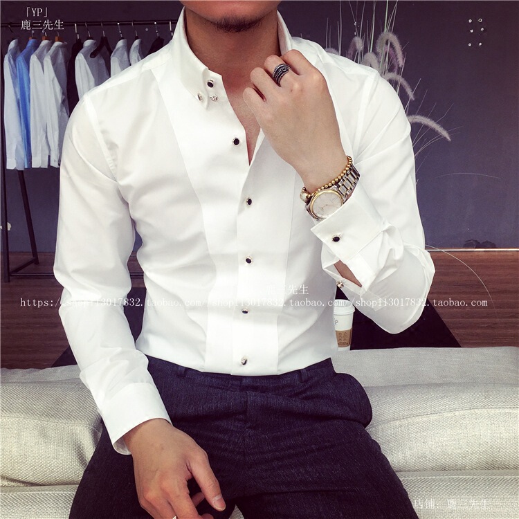 Autumn French Style 2025 Button White Long-Sleeve Cuff Shirt Business Formal Non-Iron Slim Fit Men's Trendy Shirt