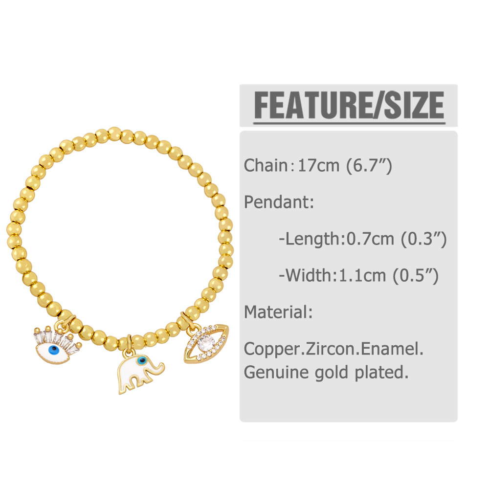 Fashion Eye Butterfly Elephant Copper Bracelets Beaded Gold Plated Zircon Copper Bracelets